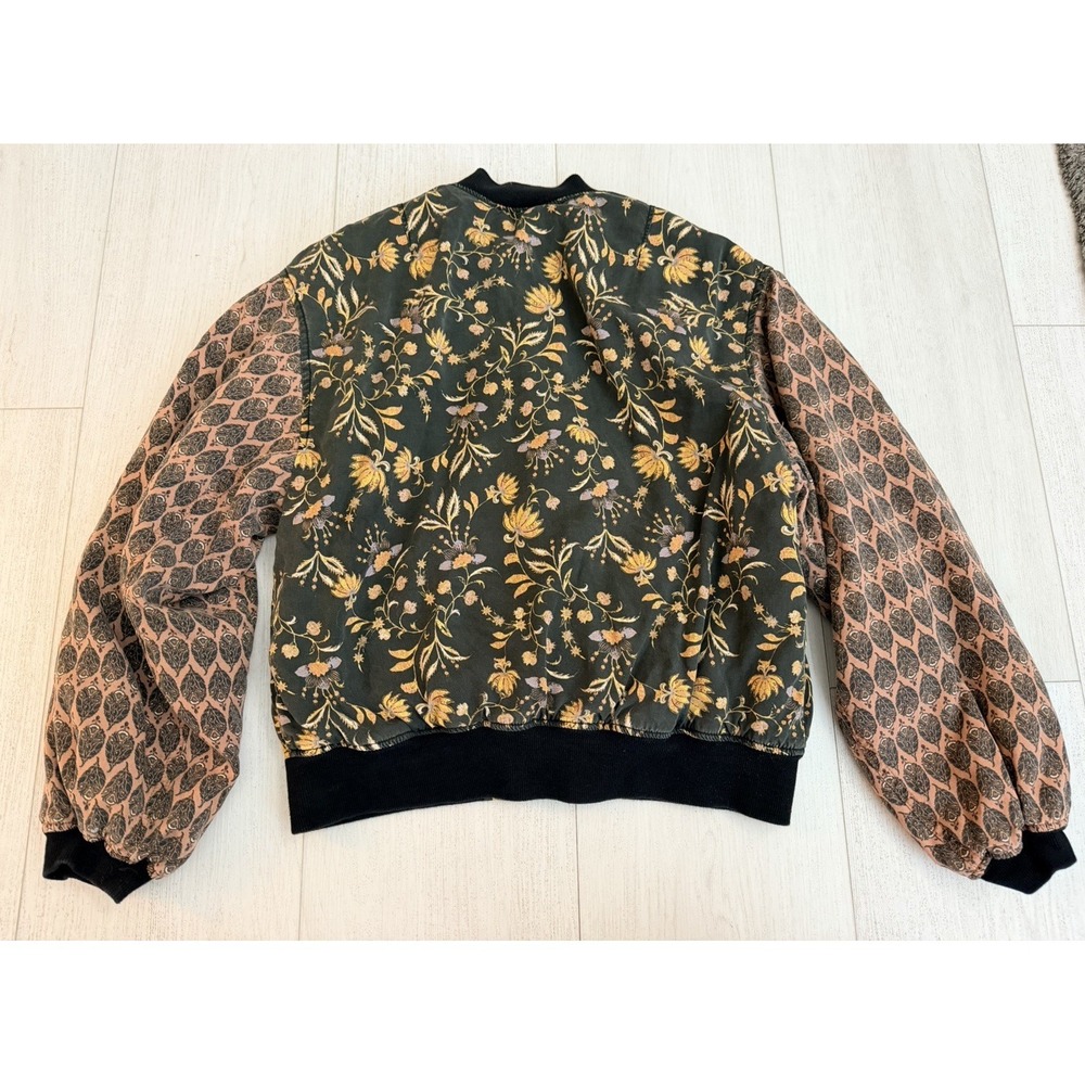 Free People Floral Bomber Jacket Sz S Black / Multicolor - Picture 3 of 7